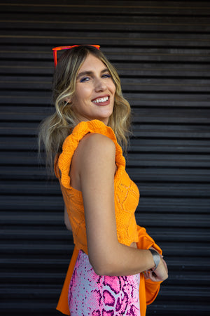 Be Seen Orange Crochet tank