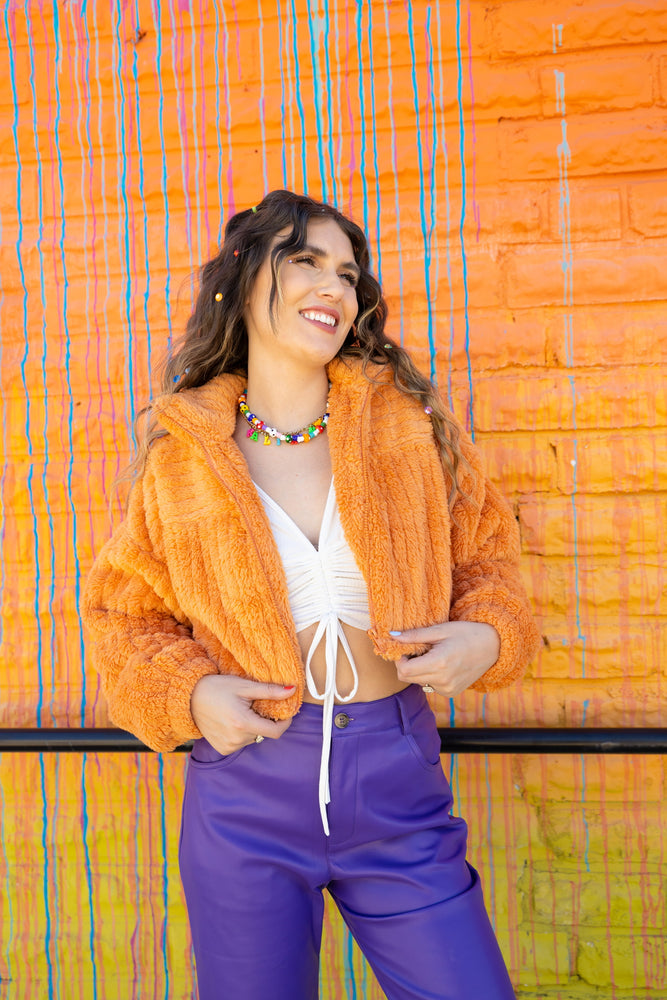 Orange Fuzzy Cropped Jacket