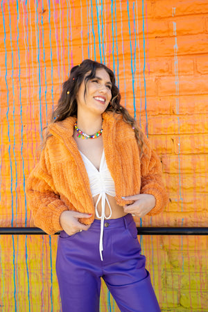 Orange Fuzzy Cropped Jacket