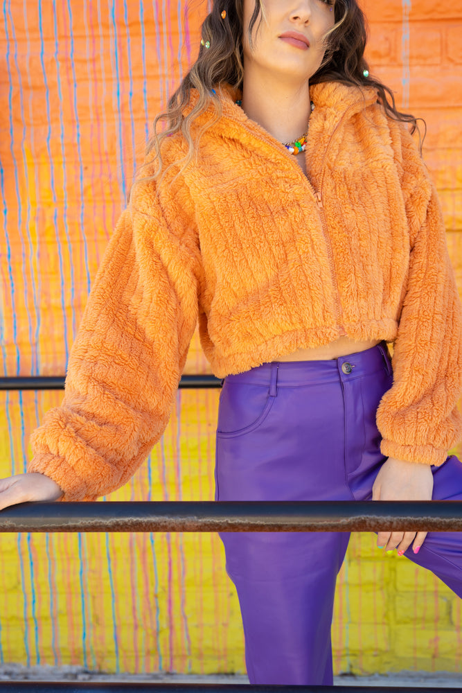 Orange Fuzzy Cropped Jacket