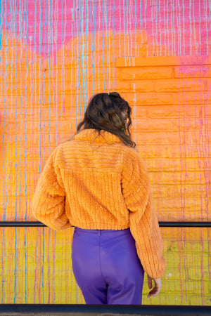 Orange Fuzzy Cropped Jacket