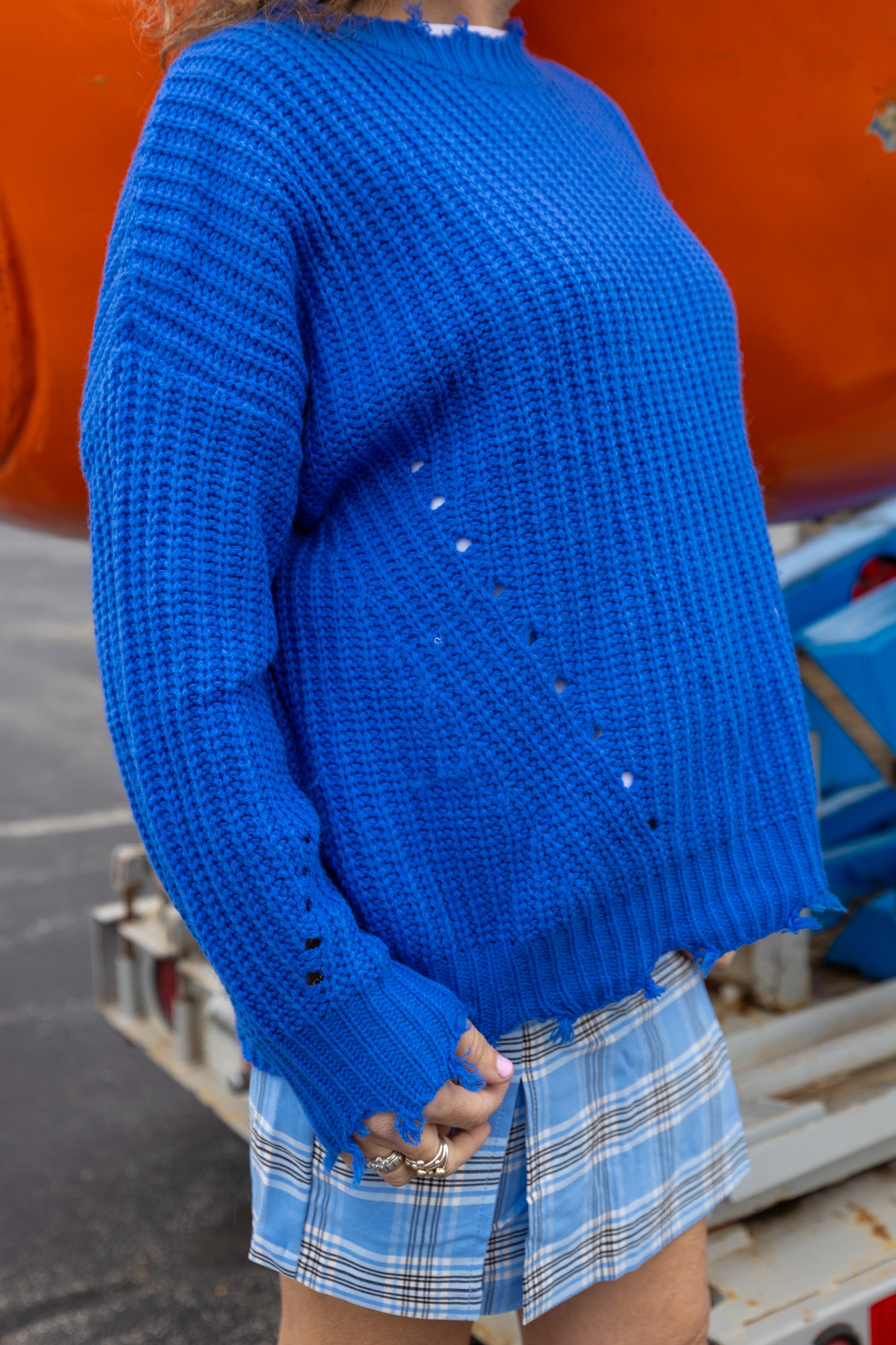 Let's Run Away Distressed Sweater (Large)