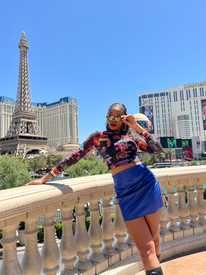 Brunch Faux Leather Mini Skirt in Blue (S-L)