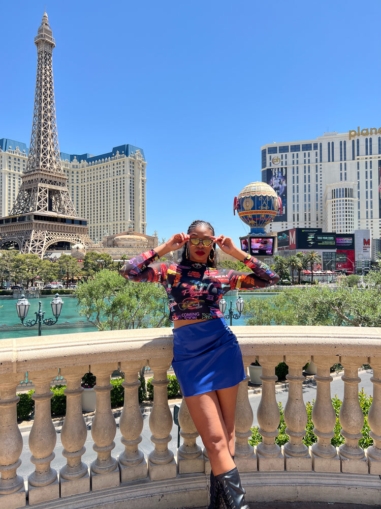 Brunch Faux Leather Mini Skirt in Blue (S-L)