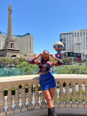 Brunch Faux Leather Mini Skirt in Blue (S-L)